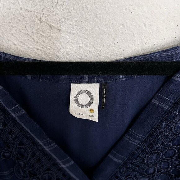 AKEMI + KIN ANTHROPOLOGIE Codie Kerchief DRESS Crochet Trim Blue Plaid Size - Picture 14 of 16